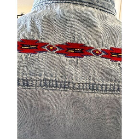 Women’s 90s vintage denim 100% cotton button up southwestern tribal embroidered - Picture 4 of 8